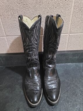 Vintage Texas Brand Cowboy Boots Black Mens 9.5 D Western Pointed Toe Made inUSA